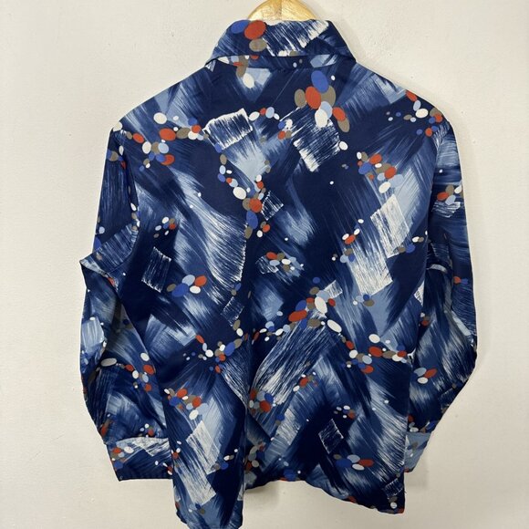Vintage 70s Sears Sports Life Disco Hipster Men M 15.5 Polyester Shirt Blue - Picture 5 of 6